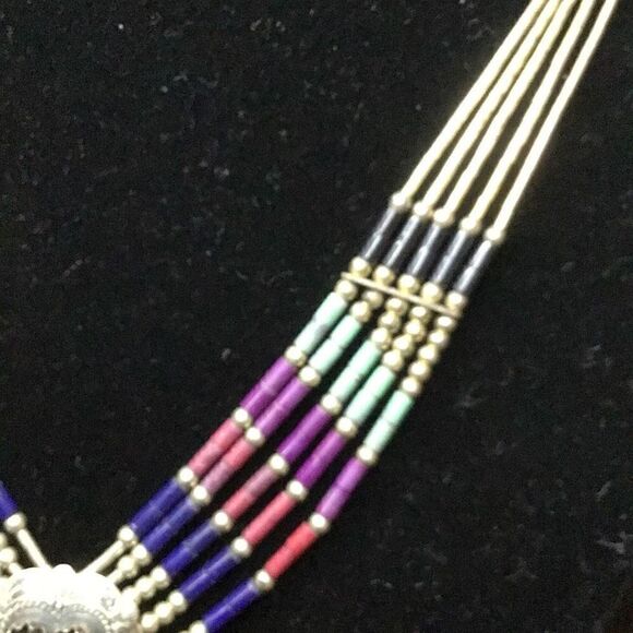 Necklace Vintage multistrand, Multicolor bead and heart sterling silver  - Picture 4 of 9